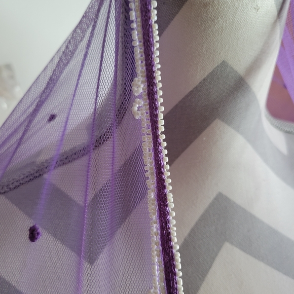 Womans Sheer Sterling Styles Purple Beaded Scarf Few issues on the back - Picture 6 of 12